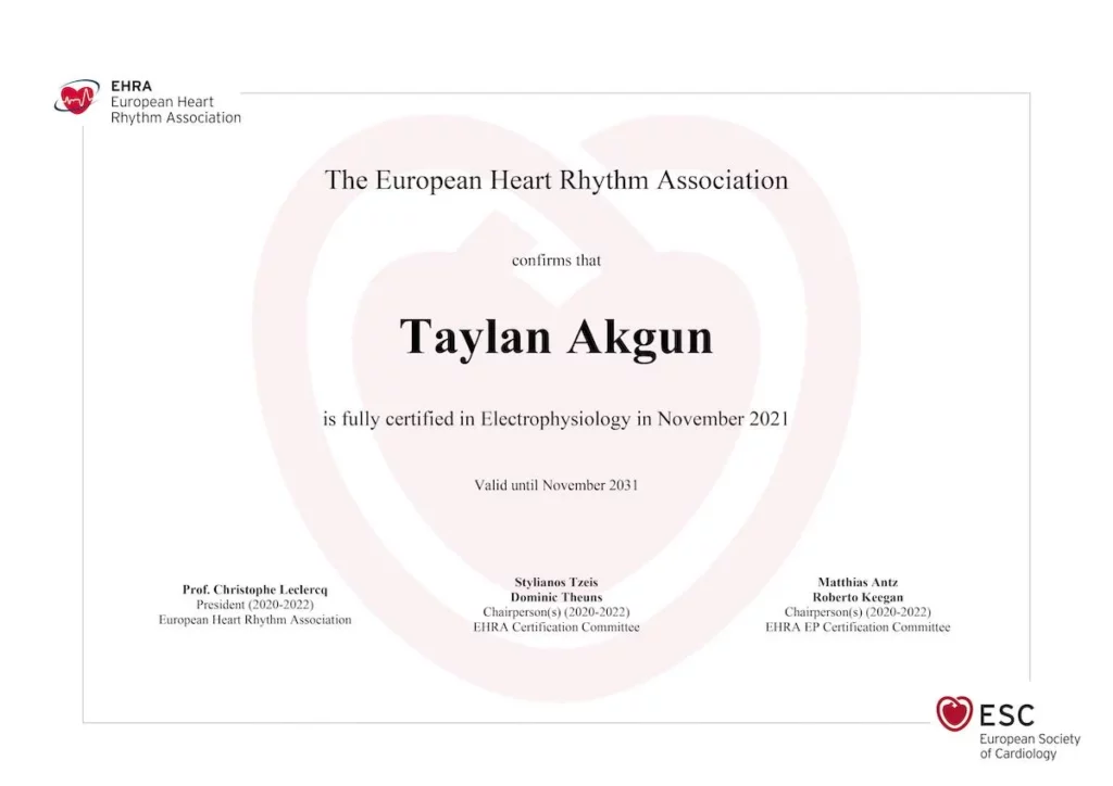 European Society of Cardiology - Cardiac Electrophysiology Board Certificate